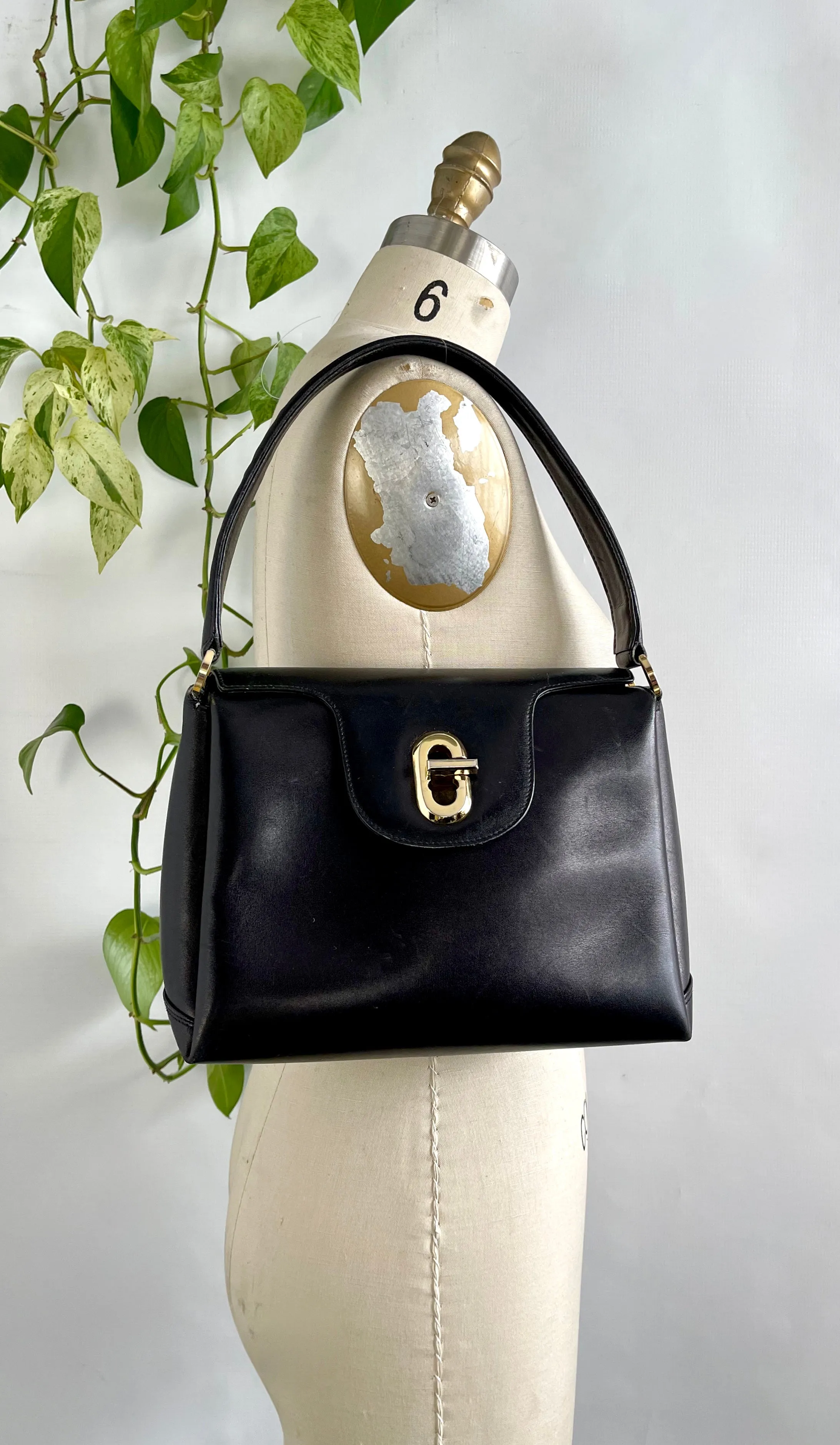 GUCCI 60s Black Leather Italian Kelly Bag