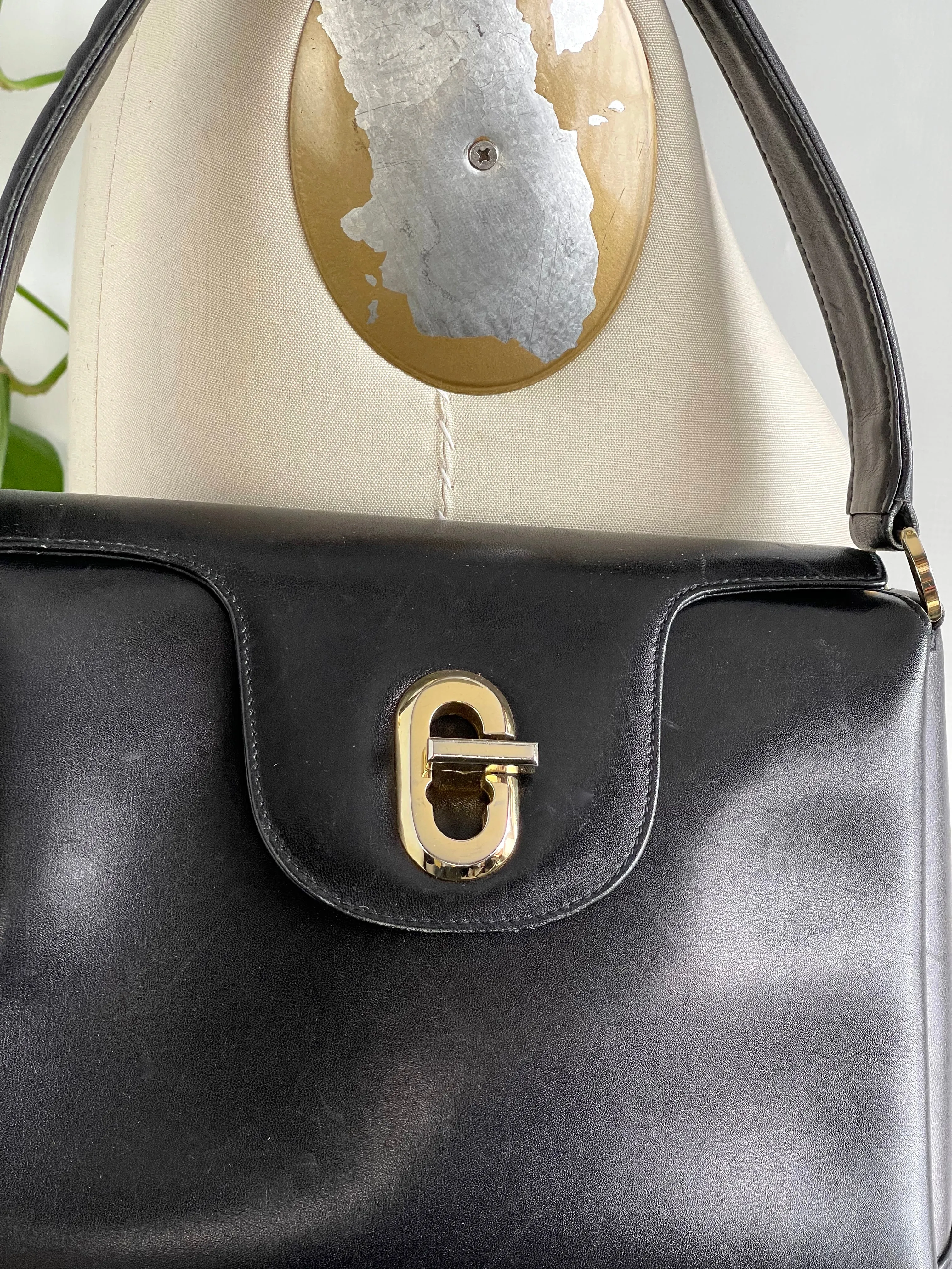 GUCCI 60s Black Leather Italian Kelly Bag