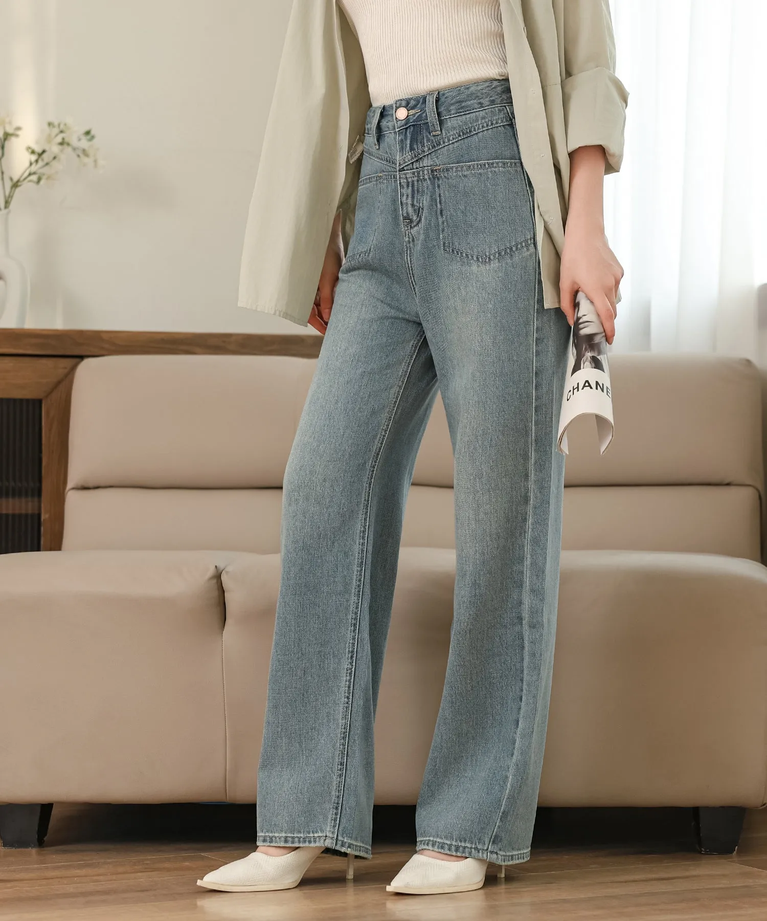 high waist semiwide denim