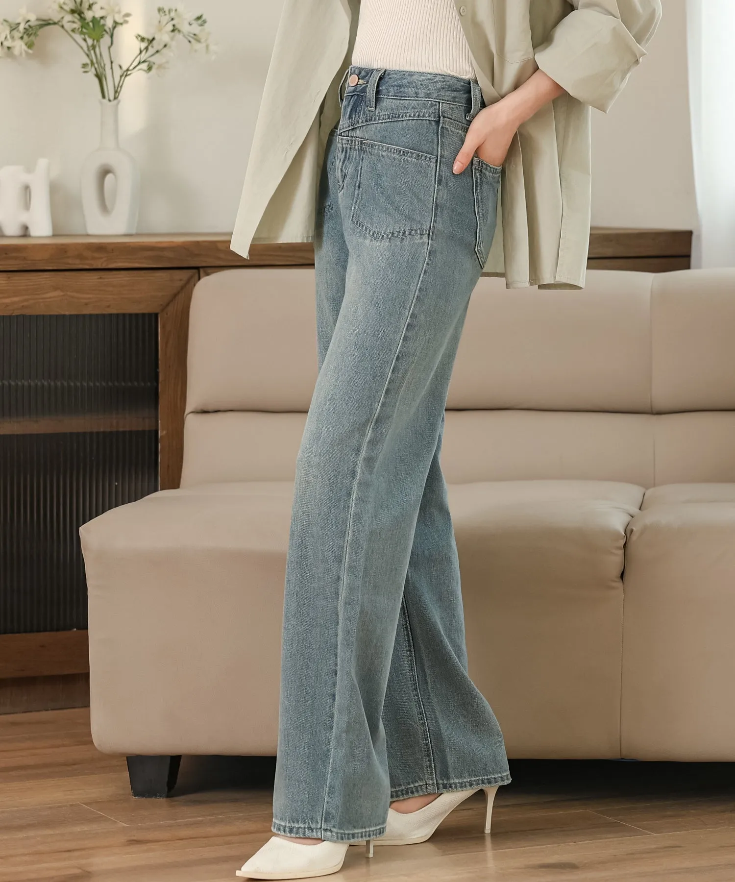 high waist semiwide denim