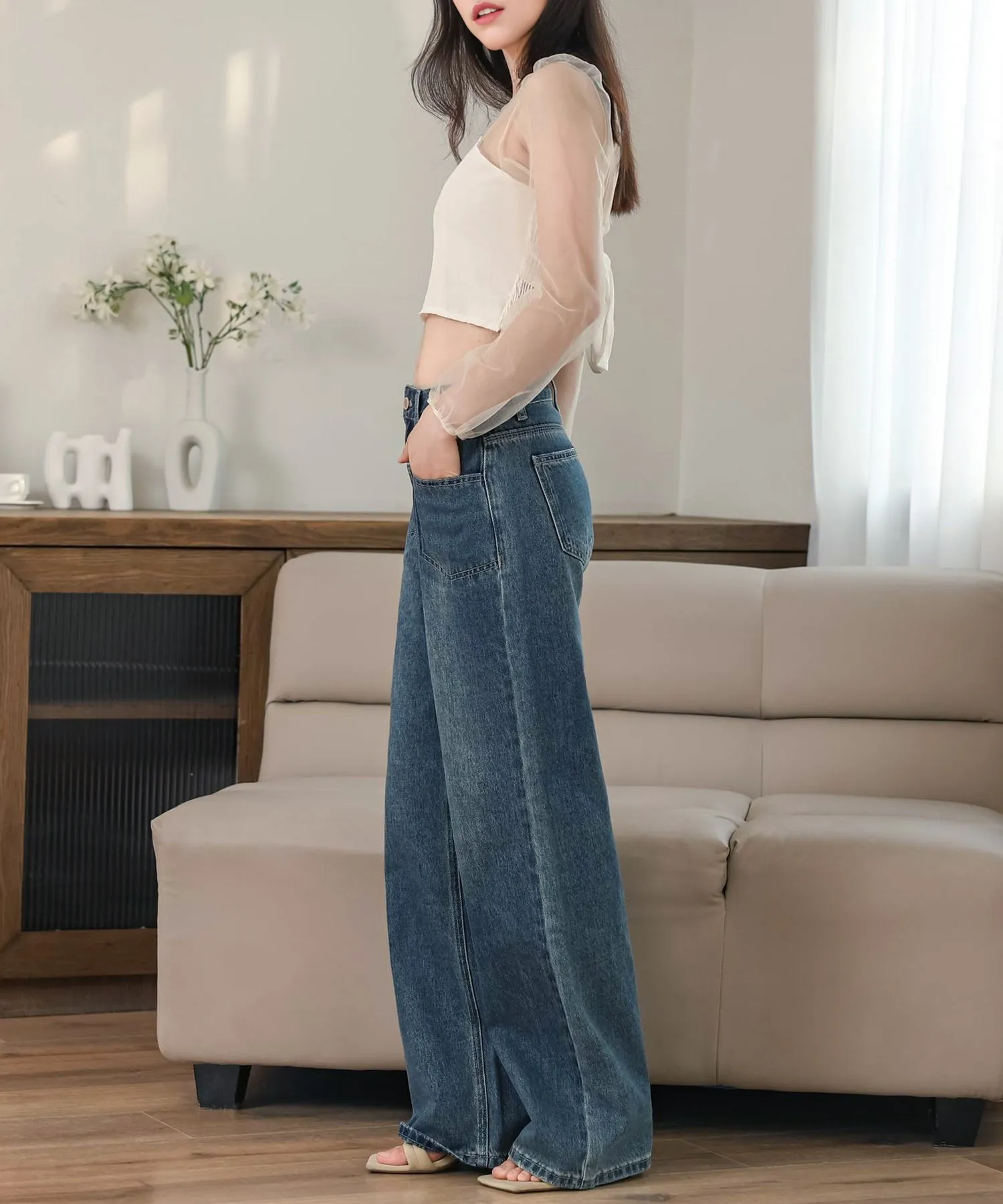 high waist semiwide denim