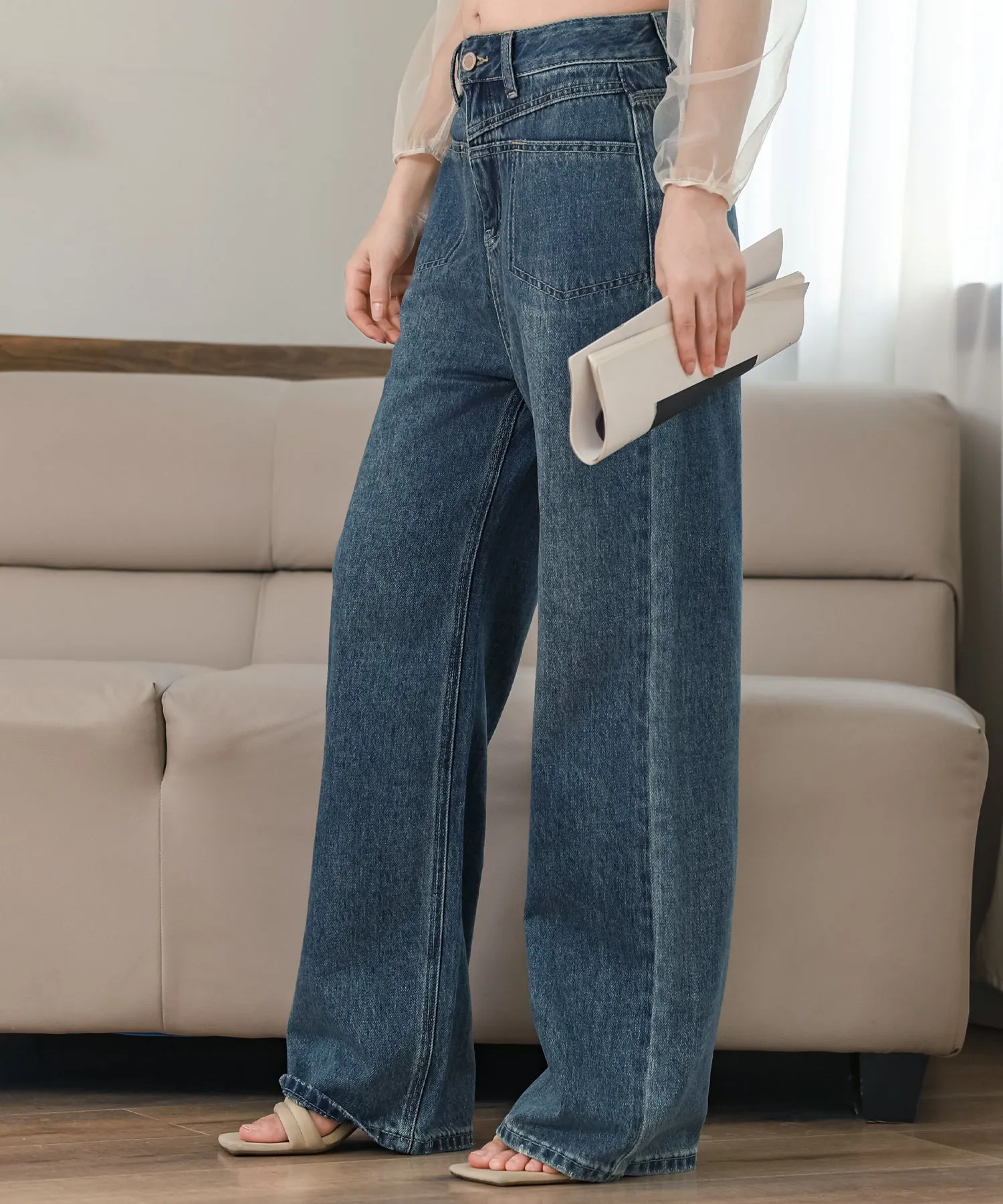 high waist semiwide denim