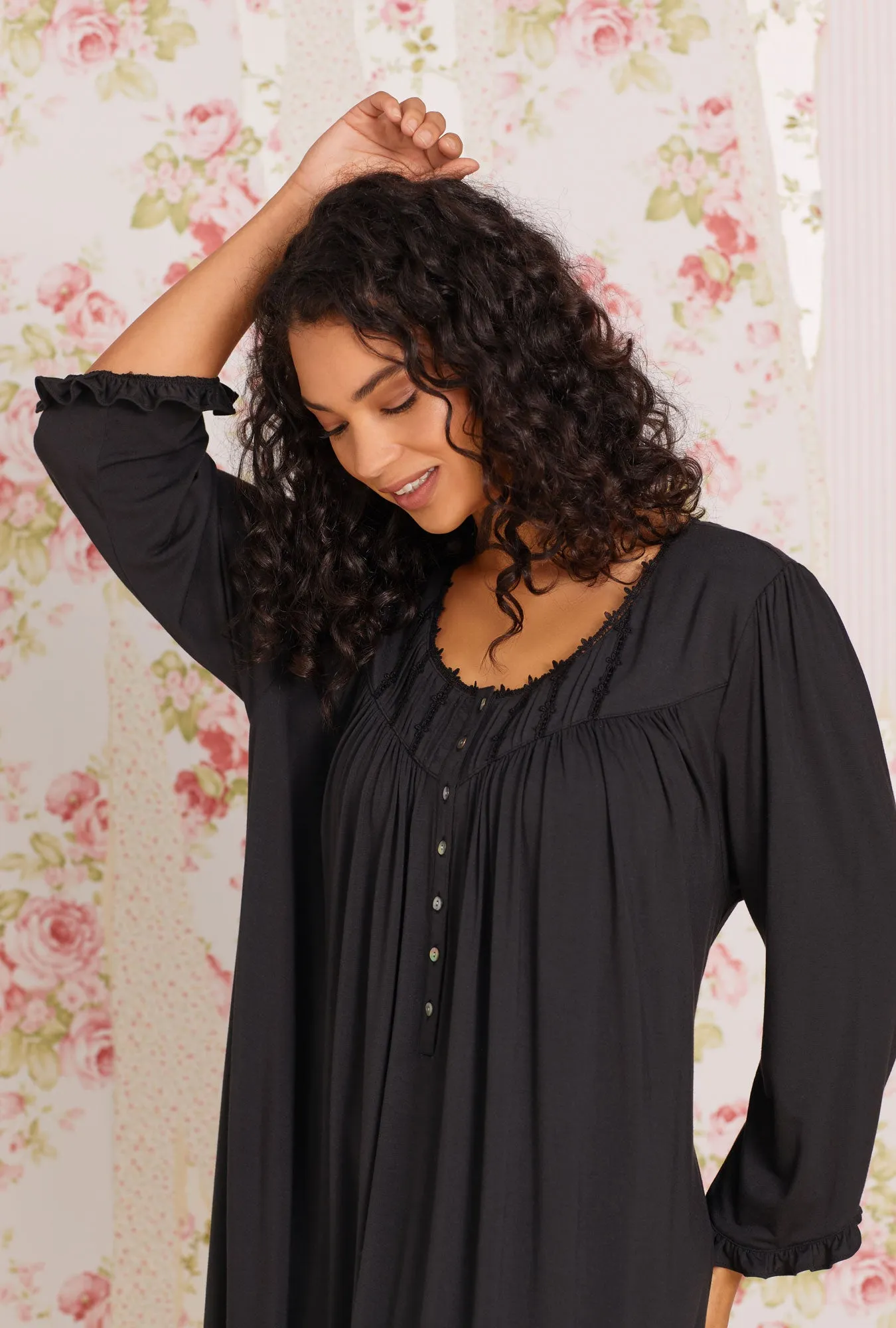 Iconic Black Tencel™ Modal Long Sleeve Nightgown Plus