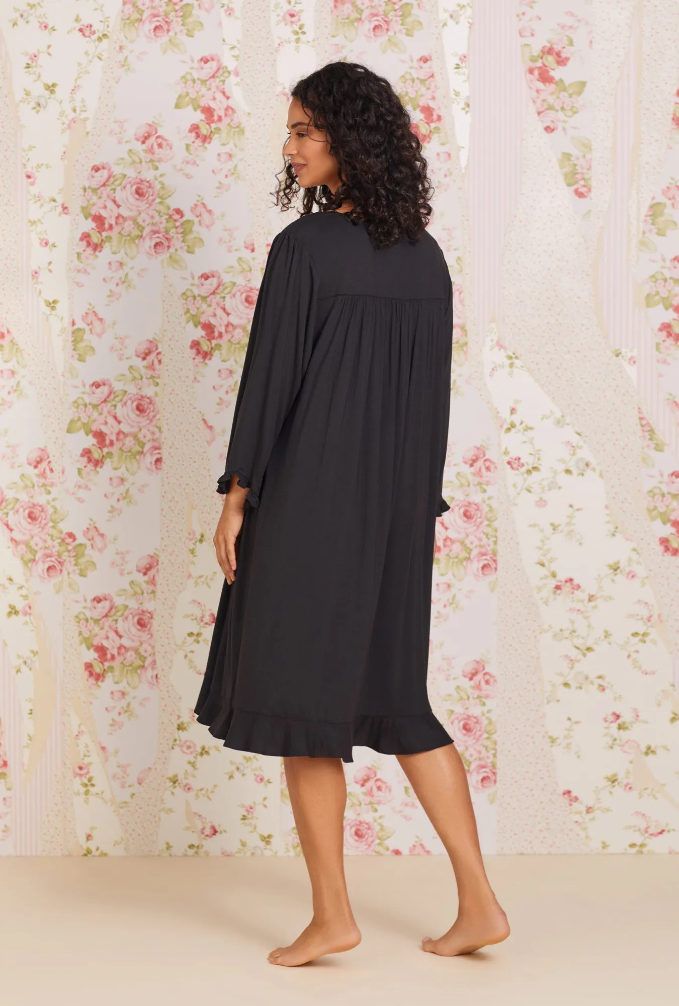 Iconic Black Tencel™ Modal Long Sleeve Nightgown Plus