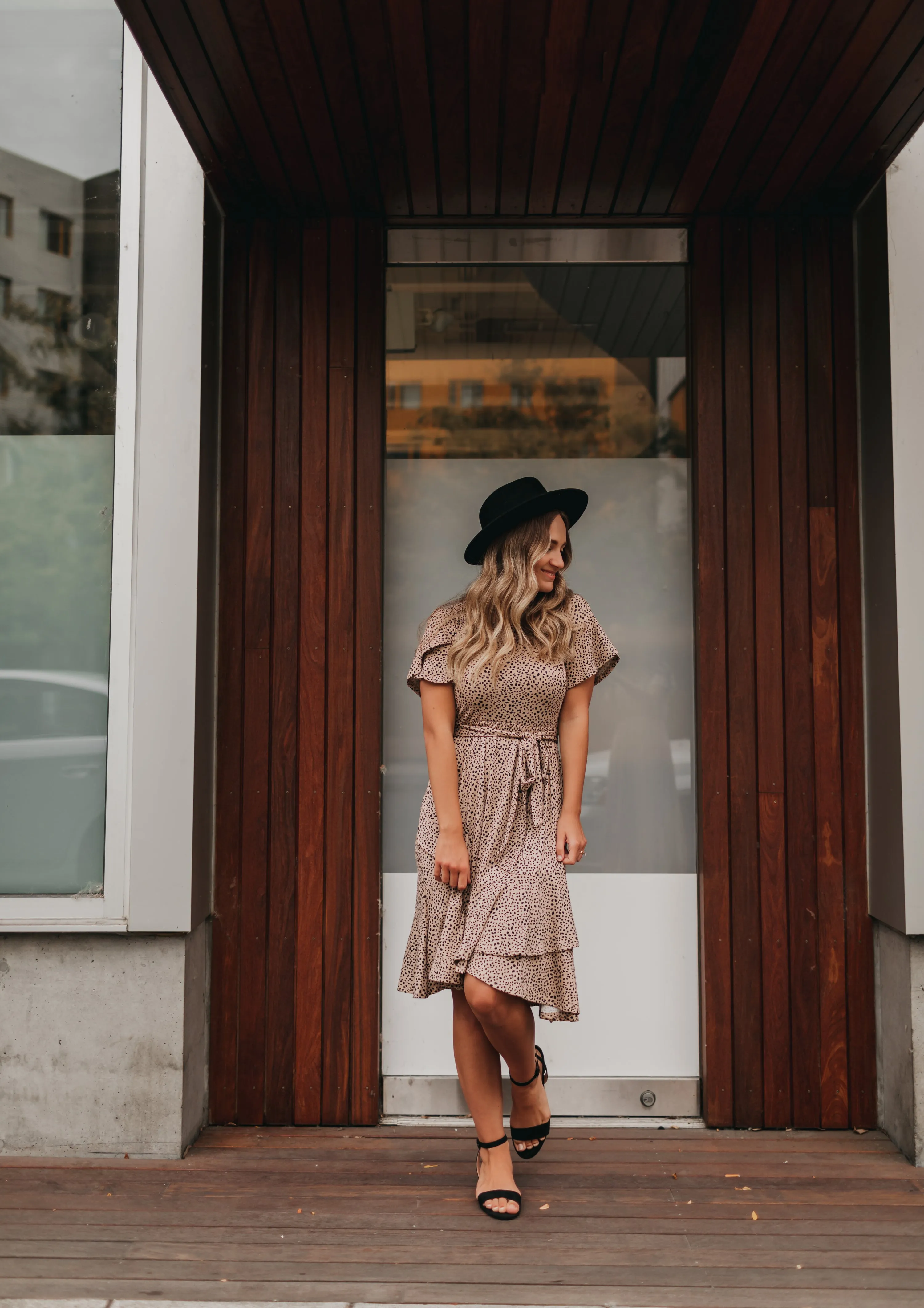 Ivy Dotted Dress in Taupe