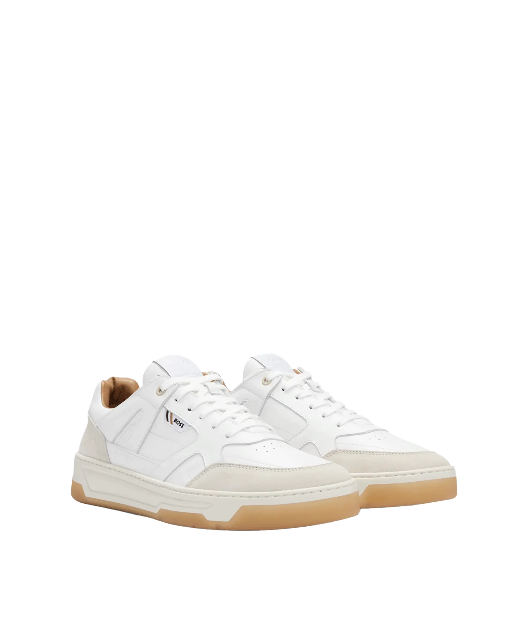 Leather and Suede Trainers With Signature Stripe and Logo - White