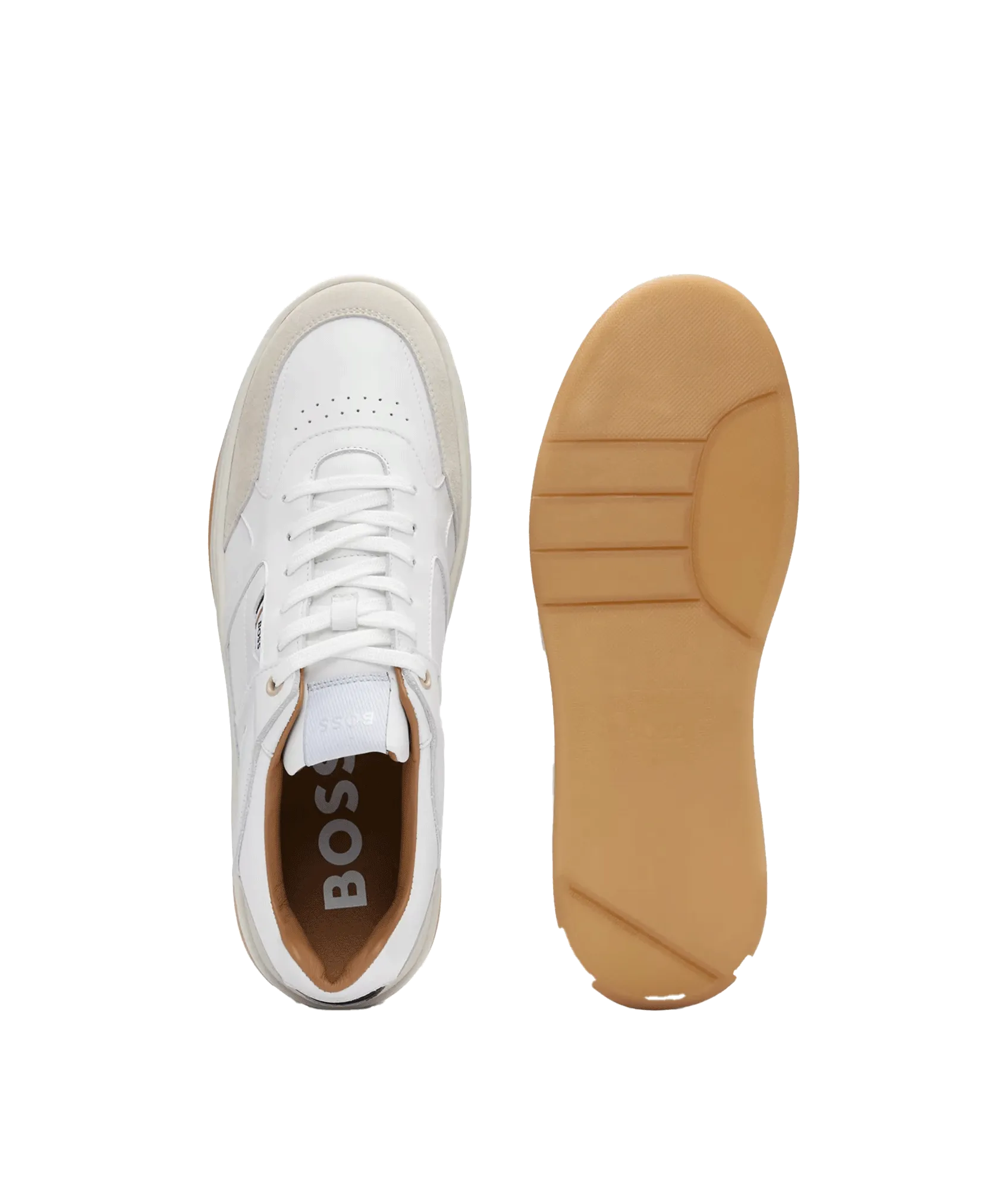 Leather and Suede Trainers With Signature Stripe and Logo - White