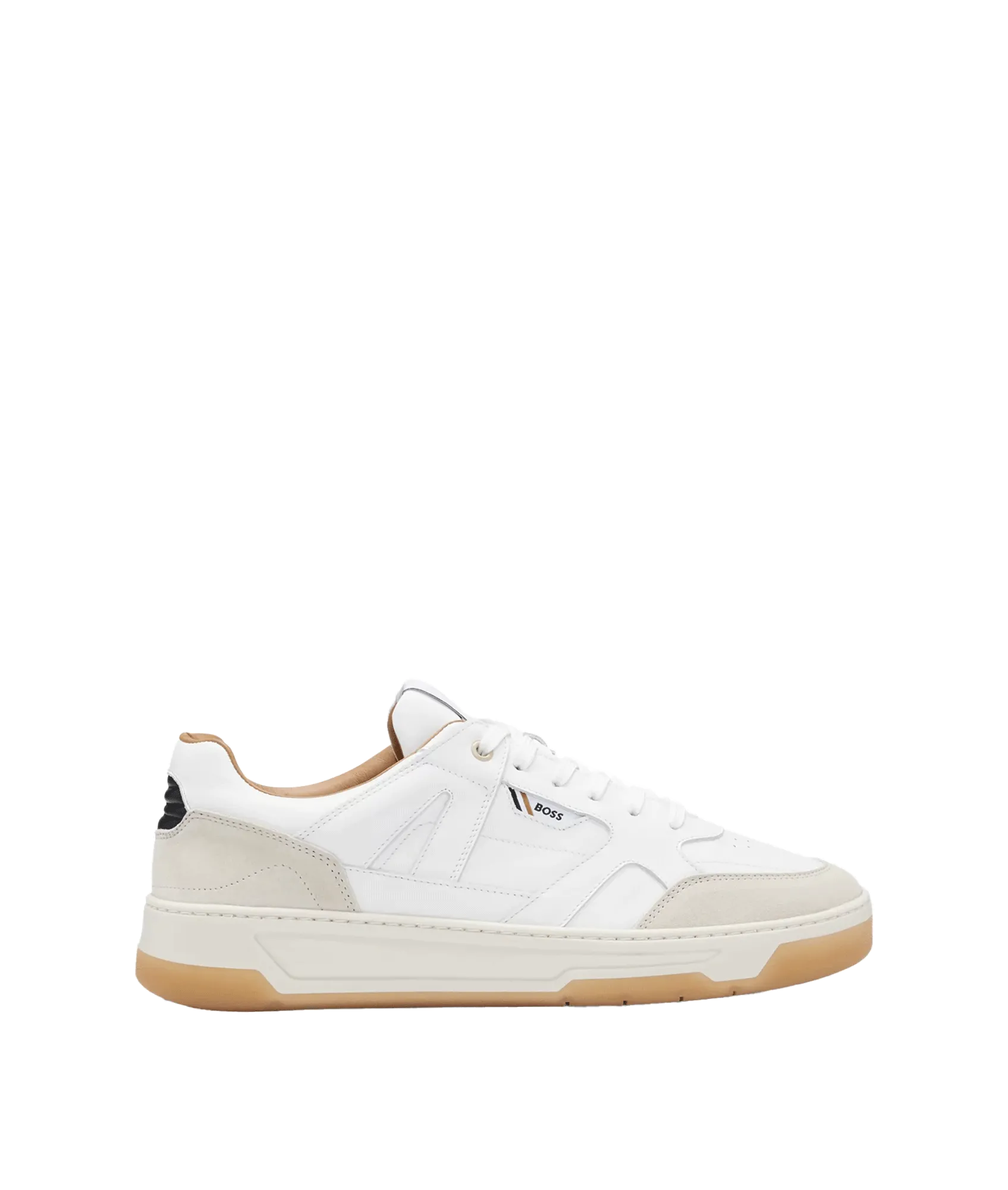 Leather and Suede Trainers With Signature Stripe and Logo - White