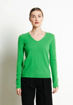 LILLY 2 Pull col V en cachemire vert pomme