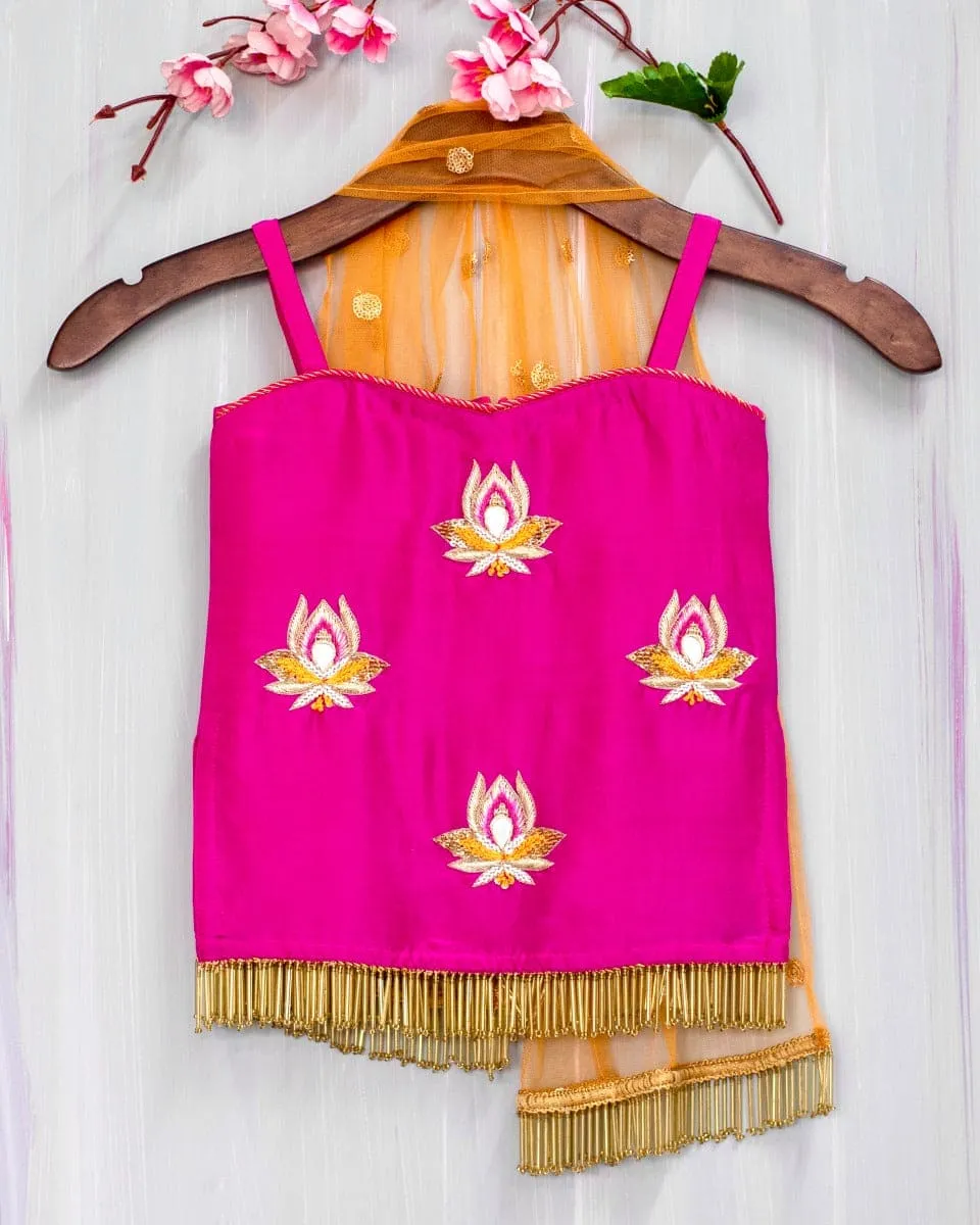 Magenta Hand Embroidered Lotus Motif Sharara Kurta