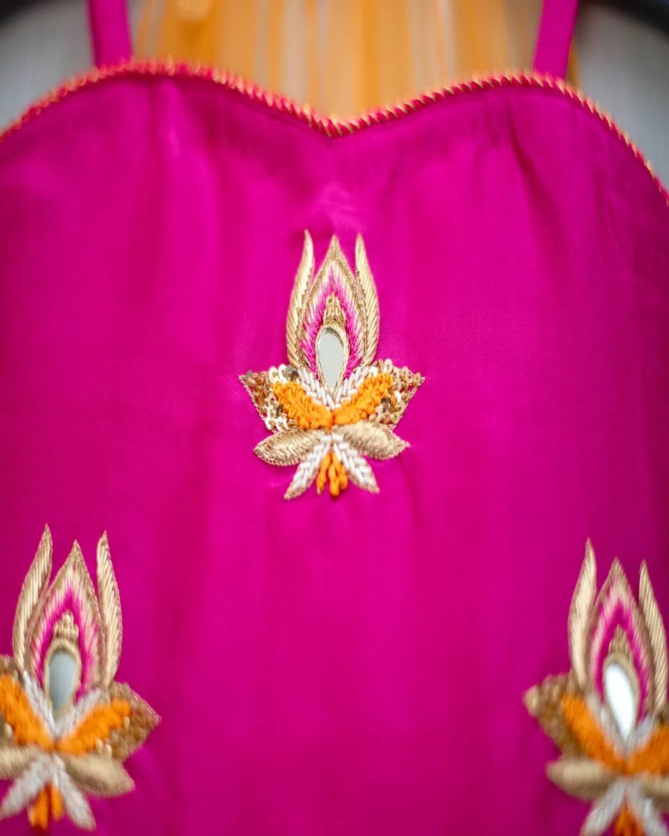 Magenta Hand Embroidered Lotus Motif Sharara Kurta