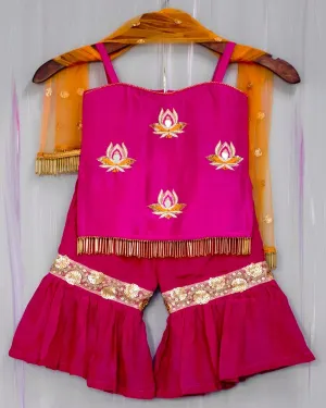 Magenta Hand Embroidered Lotus Motif Sharara Kurta