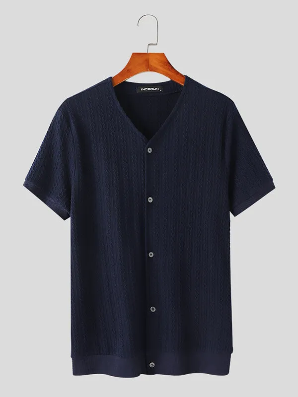 Mens Cable Knit Short Sleeve Shirt SKUK66769