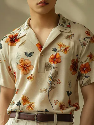 Mens Floral Print Short Sleeve Golf Shirt SKUK61618