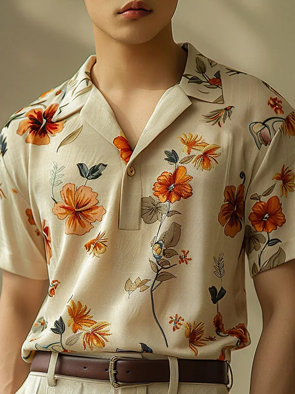 Mens Floral Print Short Sleeve Golf Shirt SKUK61618