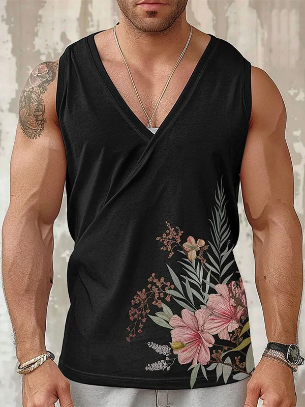 Mens Floral Print V-Neck Sleeveless Tank SKUK68146