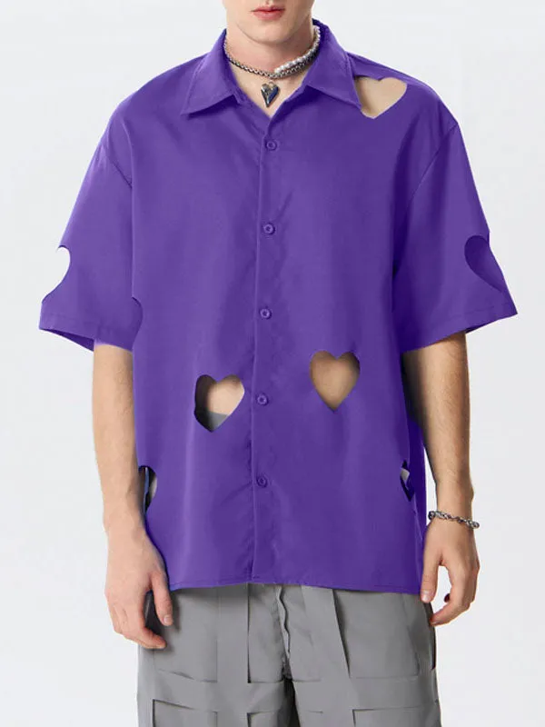 Mens Heart Cutout Short Sleeve Shirt SKUK43871