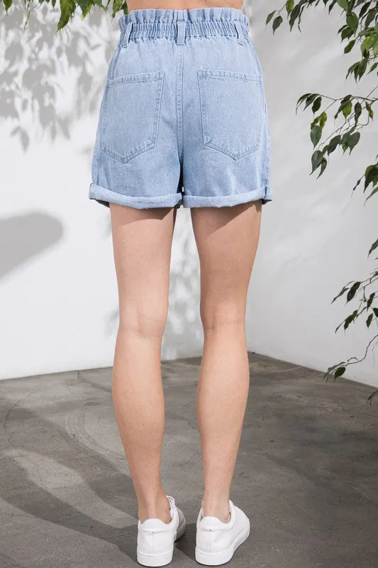 Paper Bag Denim Short (Lt Blue)