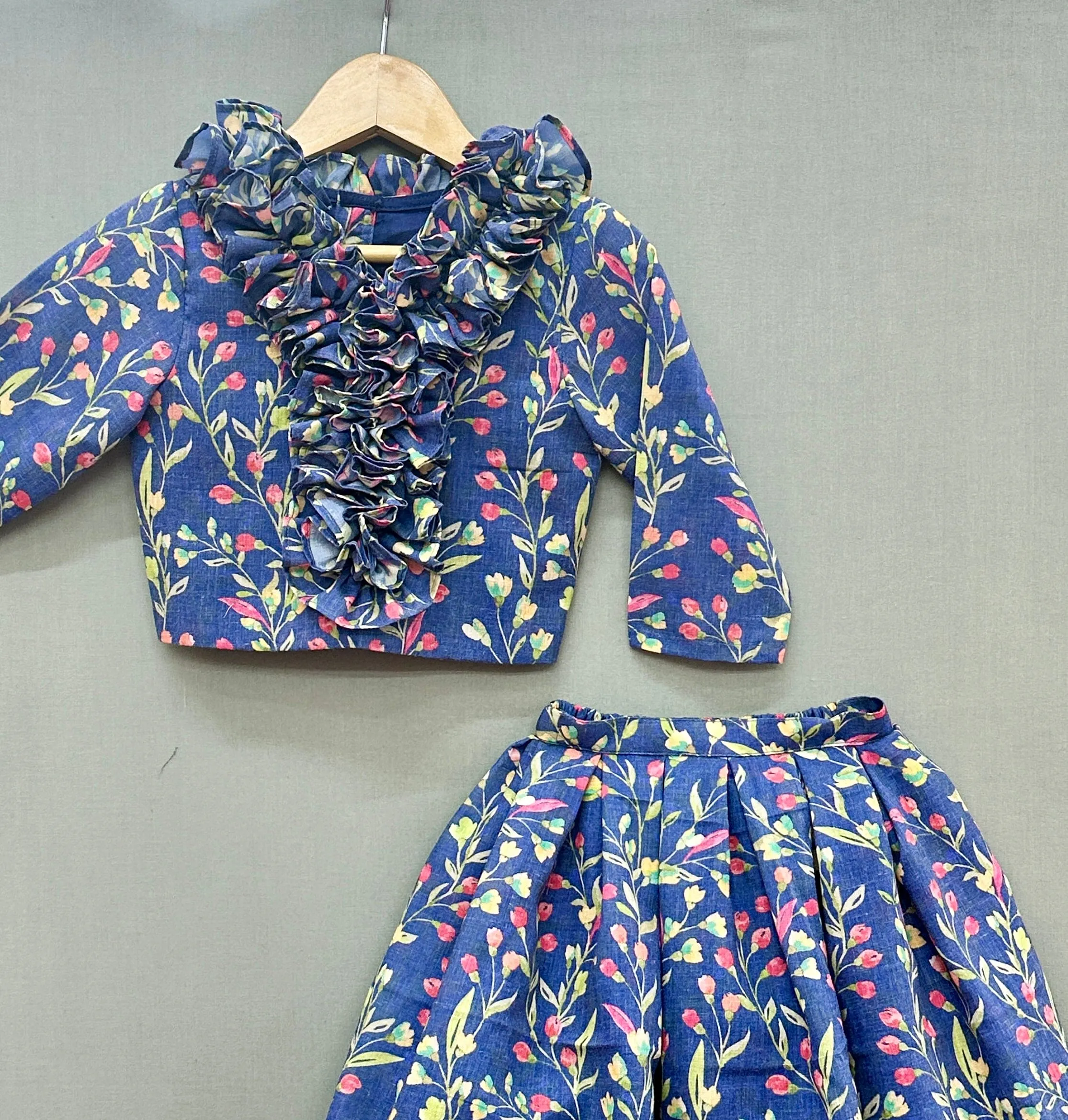 Pre-Order:  Blue Floral Co-ord Set with ruffles