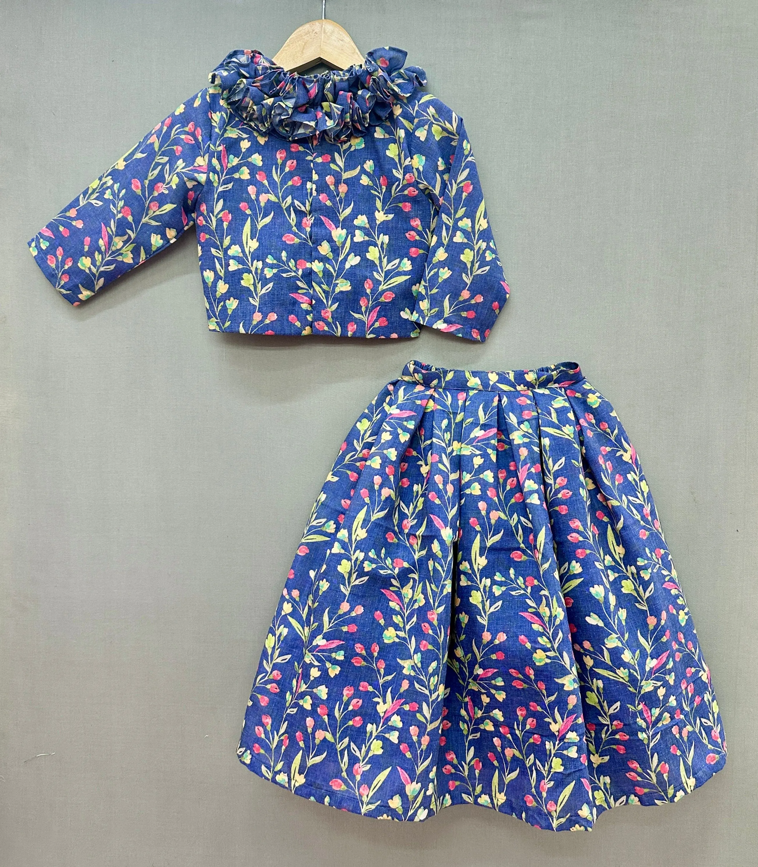 Pre-Order:  Blue Floral Co-ord Set with ruffles