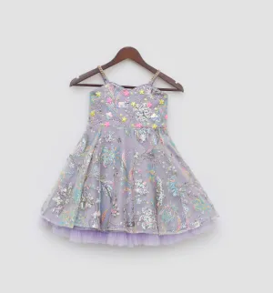 Pre Order: Lilac Sequins Embroidery Dress