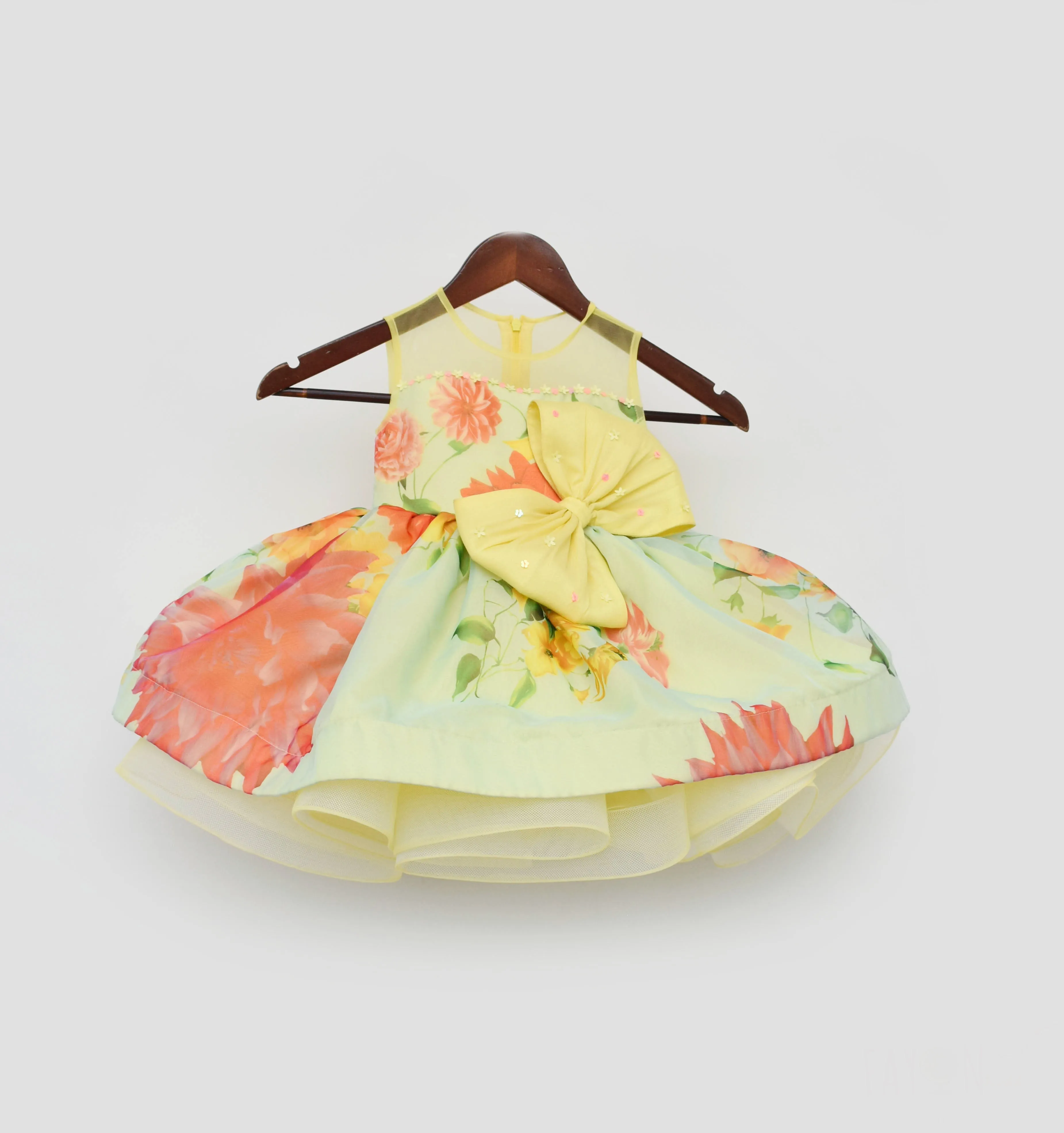 Pre Order: Yellow and Blue Organza Print Dress