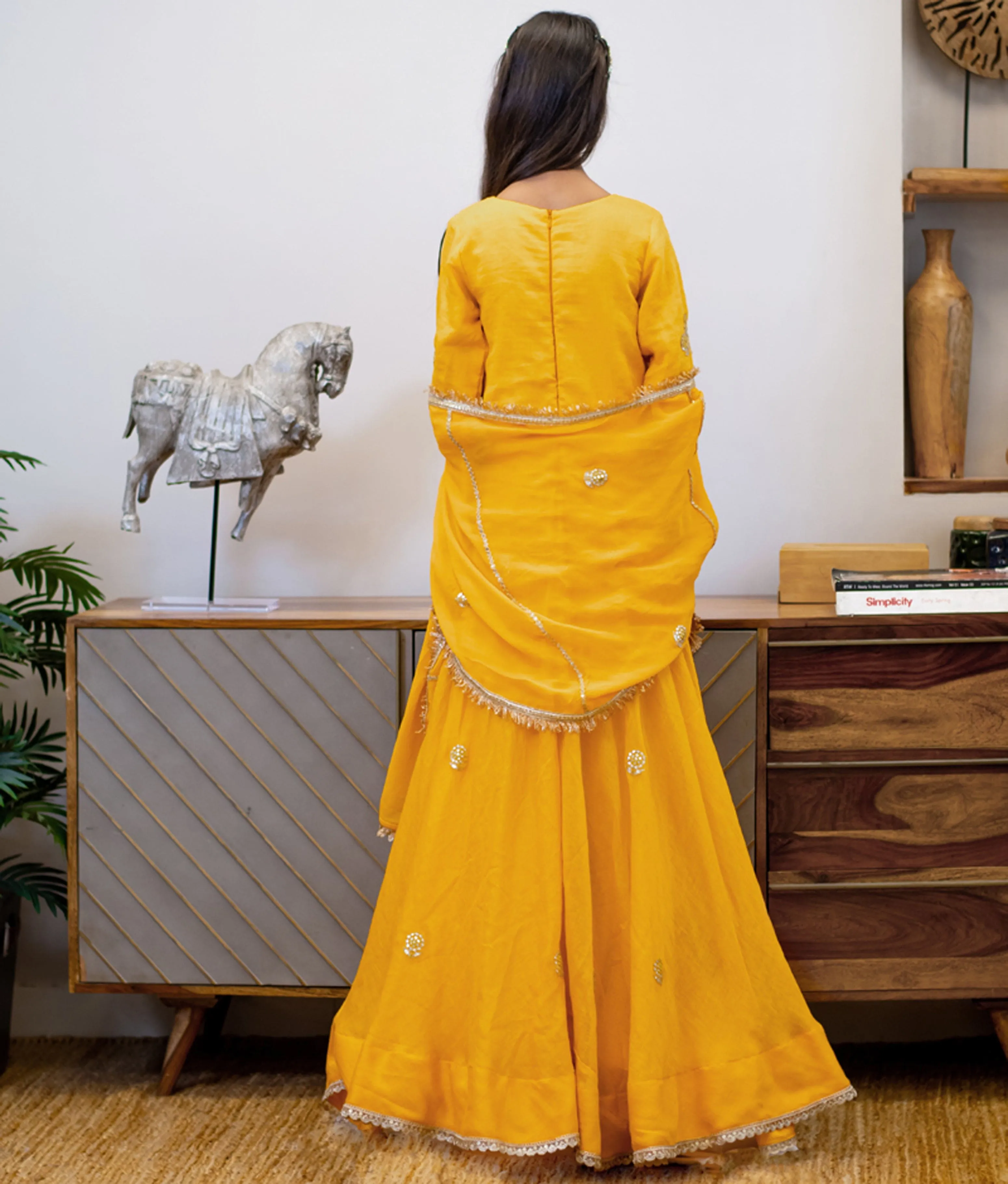 Pre-Order : Yellow Embroidered Anarkali Set for Girls