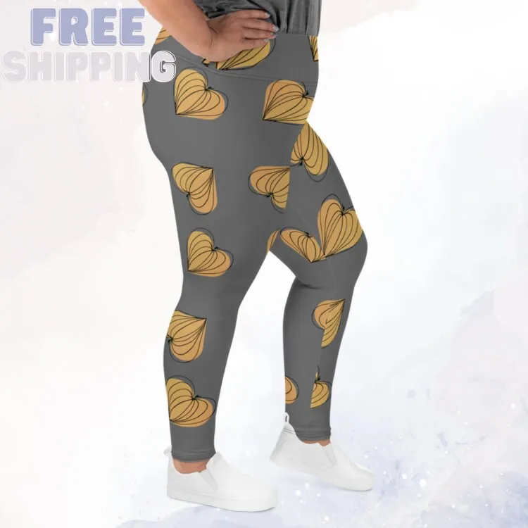 Pumpkin Hearts Hand Drawn Printed Plus Size Leggings