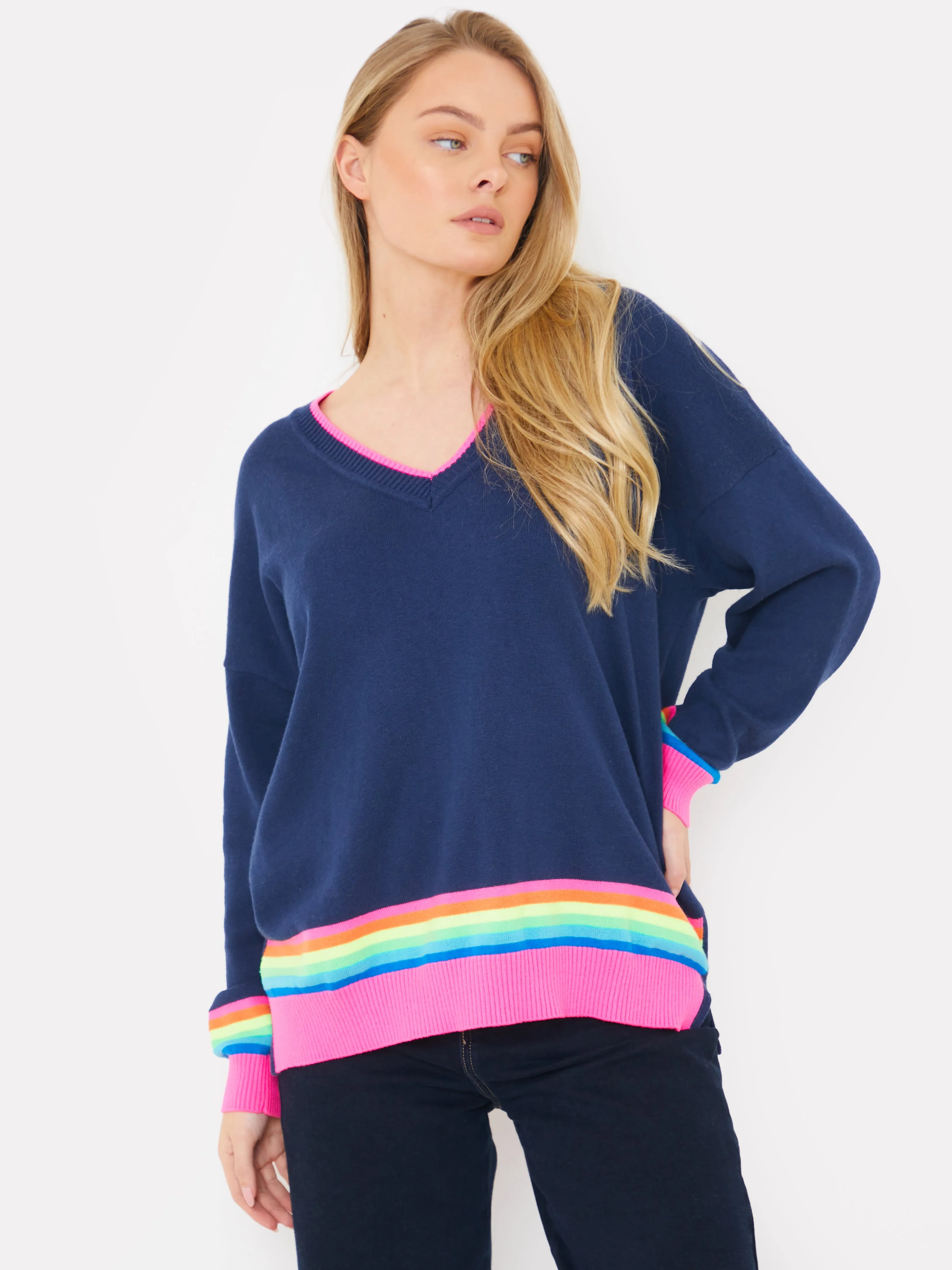 Rainbow Stripe V Neck Knit