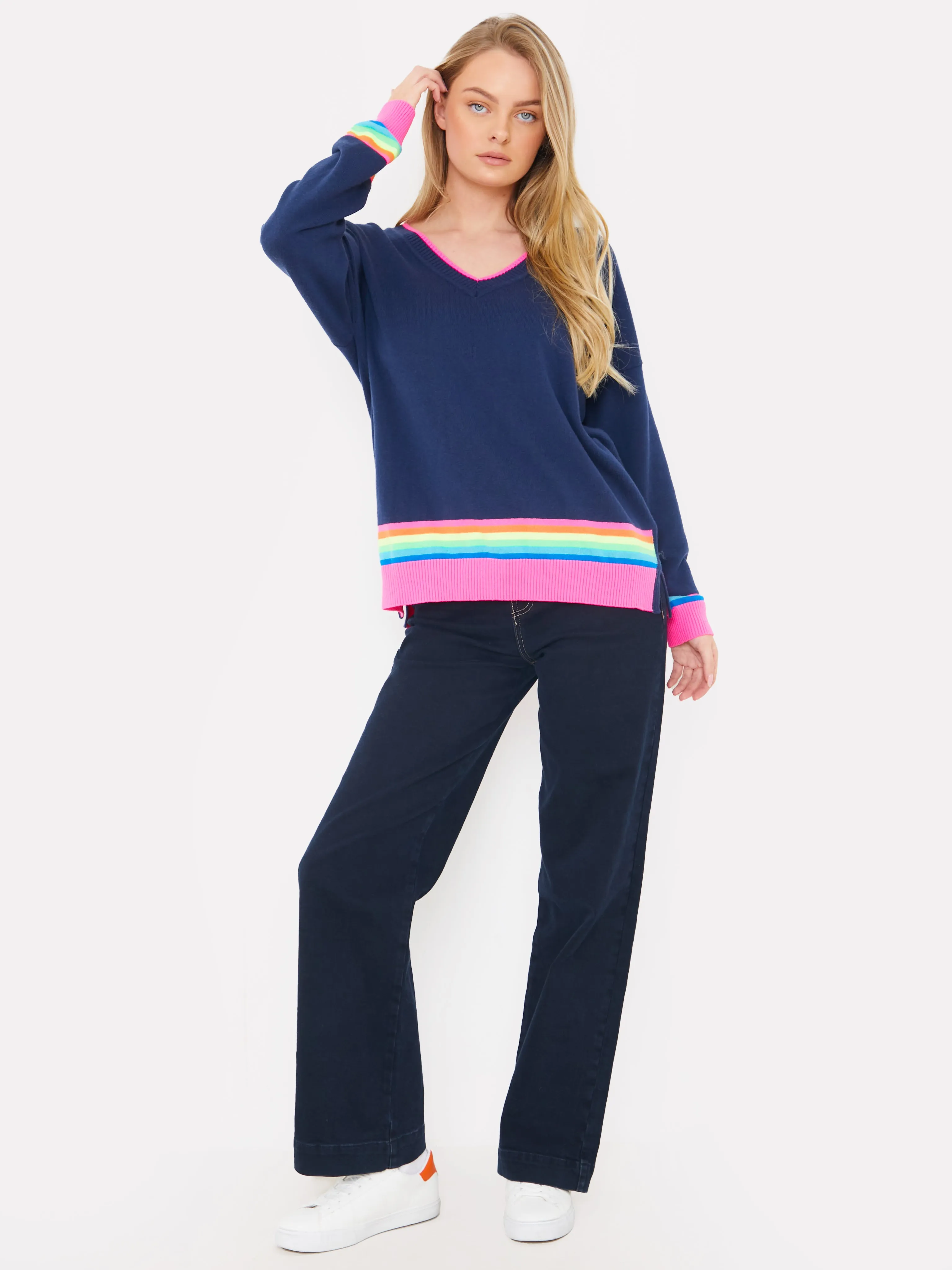 Rainbow Stripe V Neck Knit