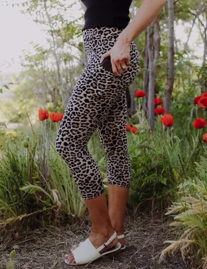 SA Exclusive Sassy Tan Leopard Capri Pocket Leggings