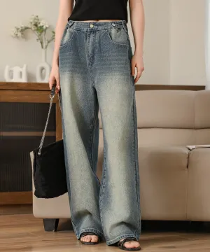 side button high waist wide denim