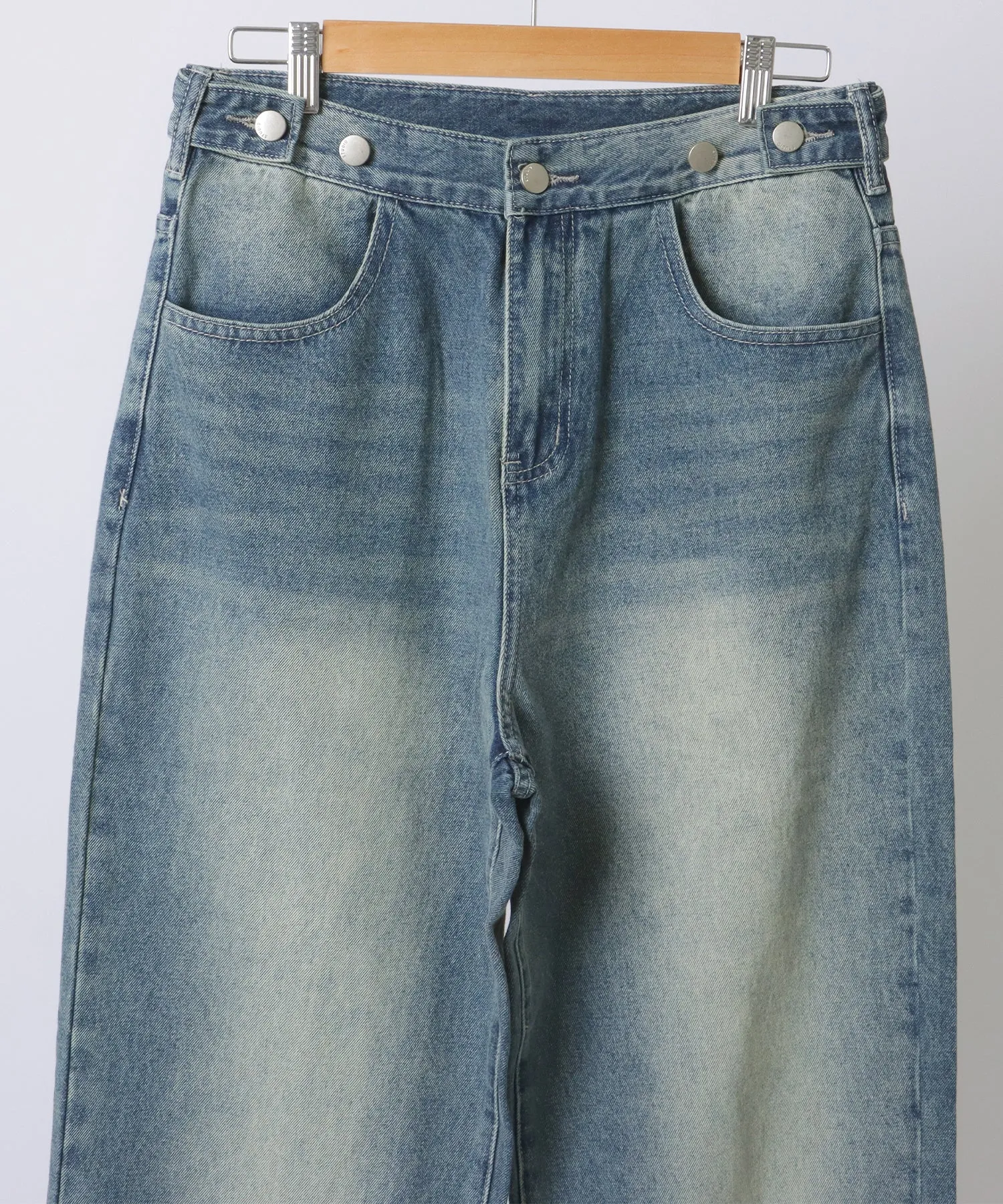 side button high waist wide denim