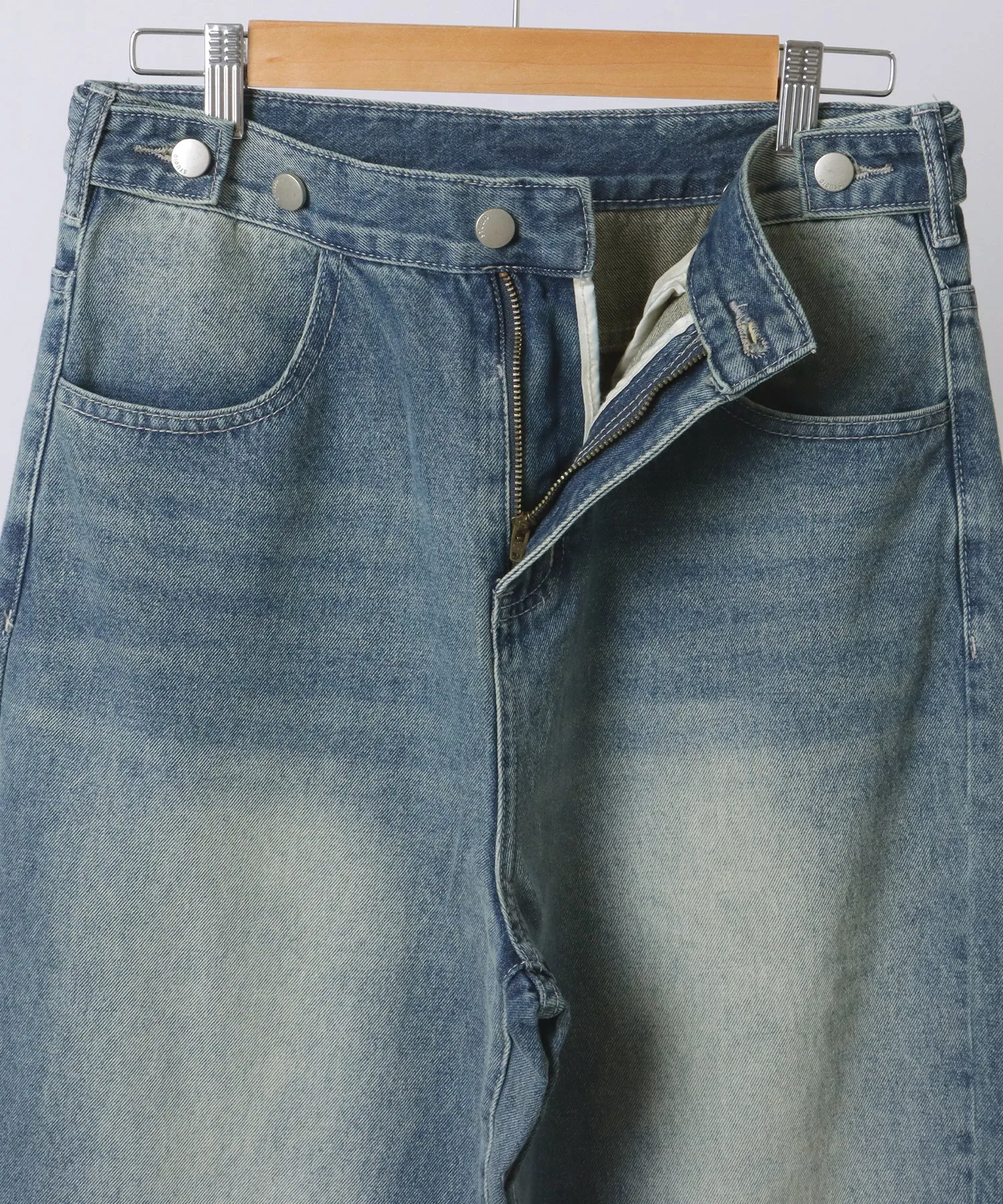 side button high waist wide denim