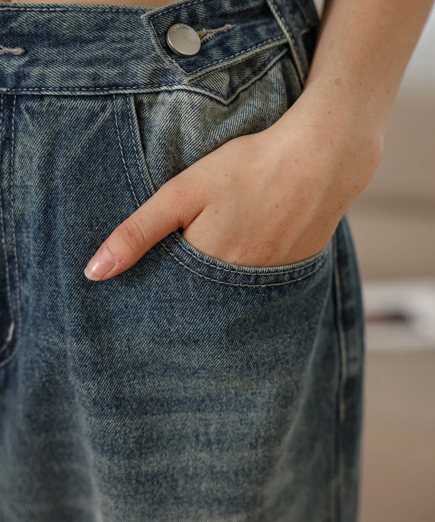 side button high waist wide denim