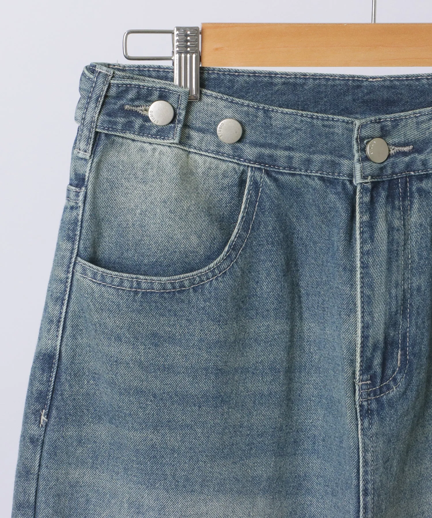 side button high waist wide denim