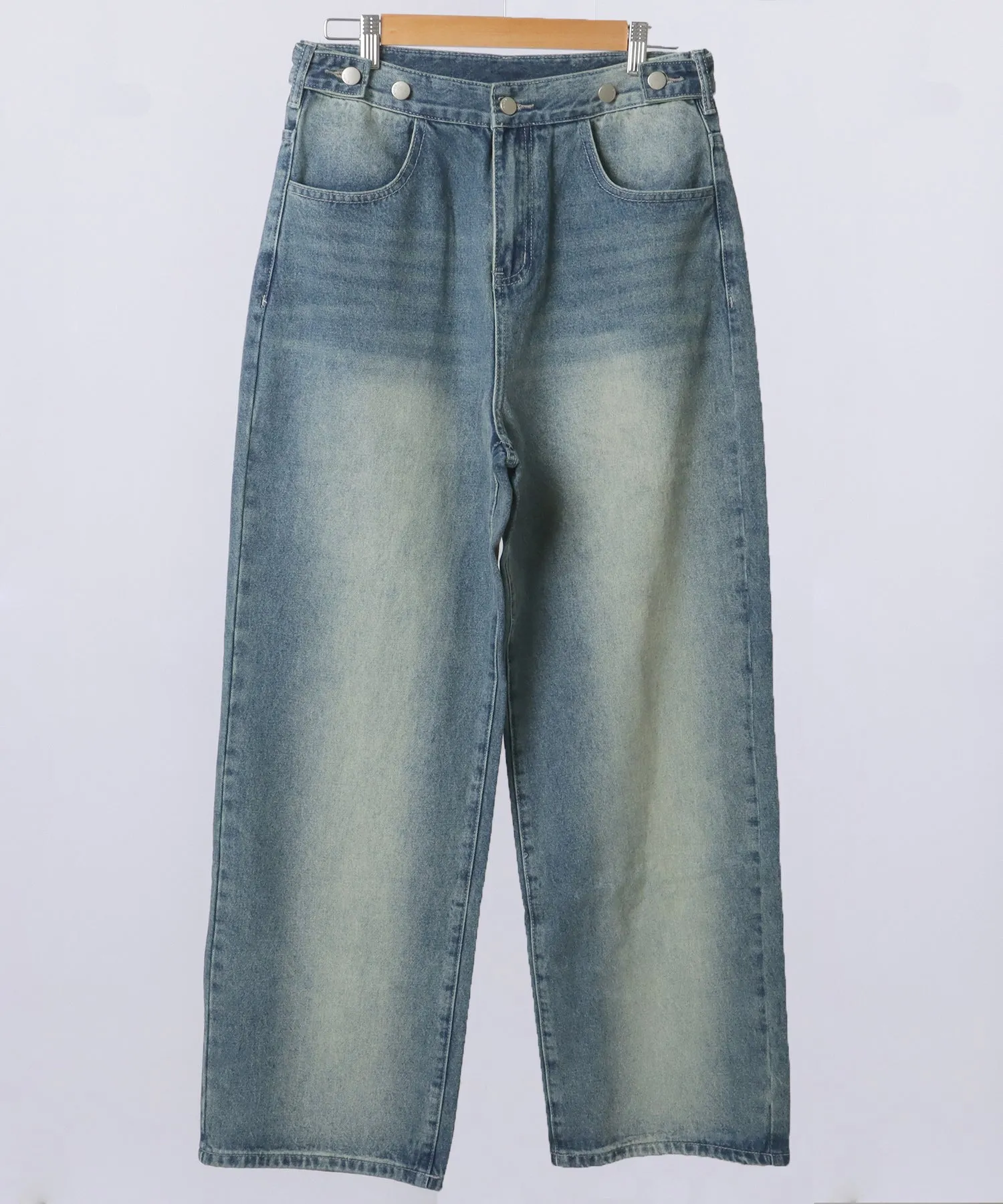 side button high waist wide denim