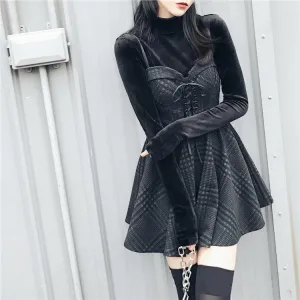 'Sorrow' Black and Grey Plaid Dress